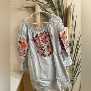 Free People floral embroidered denim mini dress